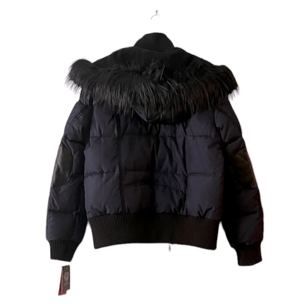 NWT Vince Camuto Quilted Down Fill Bomber Coat with Faux Fur Navy Black XL Women - Picture 3 of 16